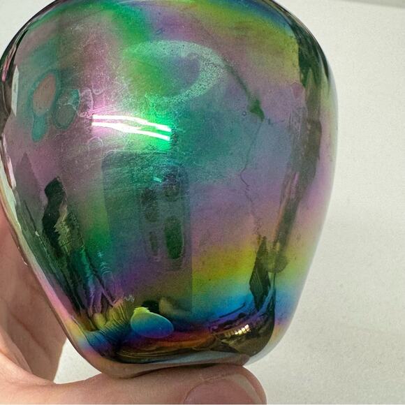 Vintage Green Purple Iridescent Bud Vase Small Home Decor 90s Damaged - Picture 2 of 8